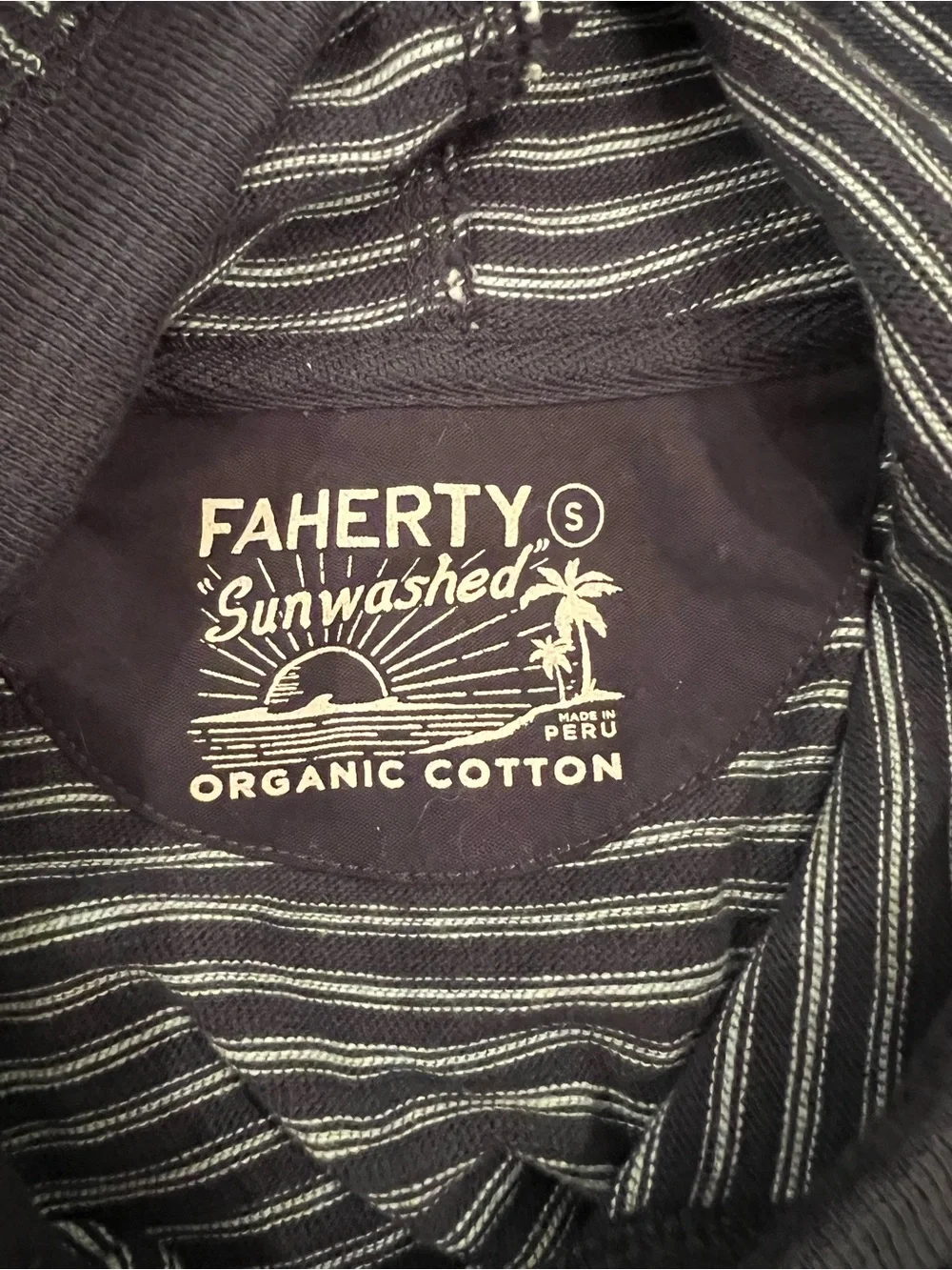 Faherty Men's Sunwashed Slub Hoodie | Navy Stream Stripe | Size S | NWOT - Picture 10 of 10